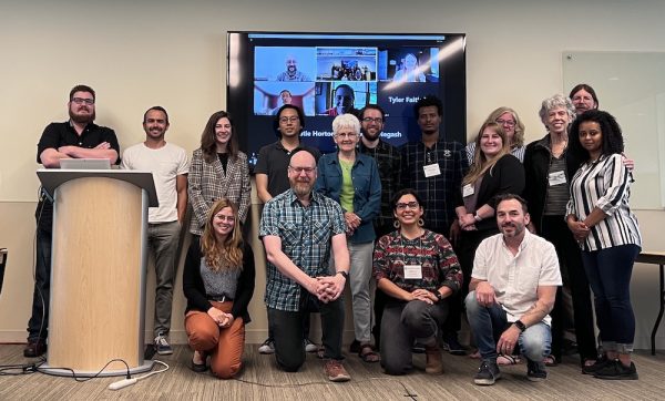 A posed group image of people who attended the CSU Hominin Paleoecology Workshop, May 2022