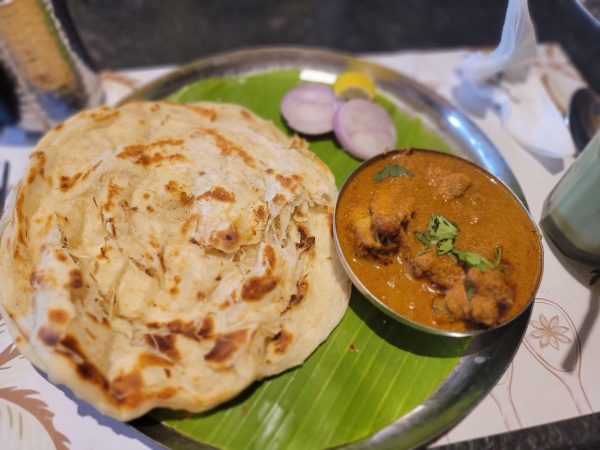 Malabar Paratha and chicken curry.