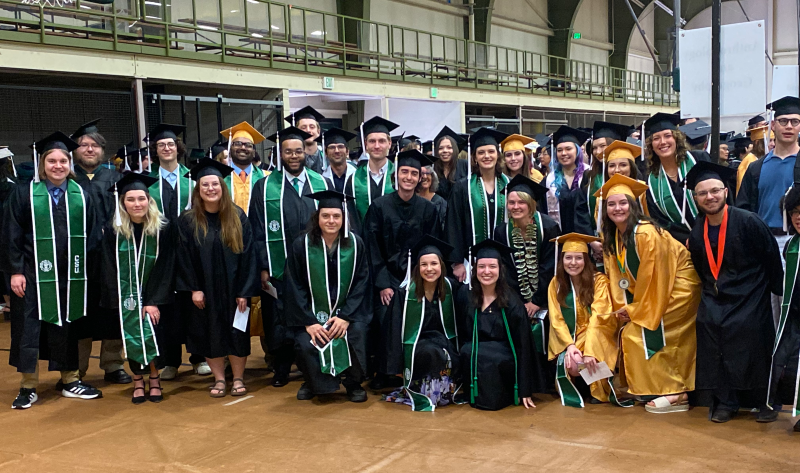 Group of students in graduation caps and gowns