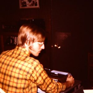 College student with typewriter in 1970s