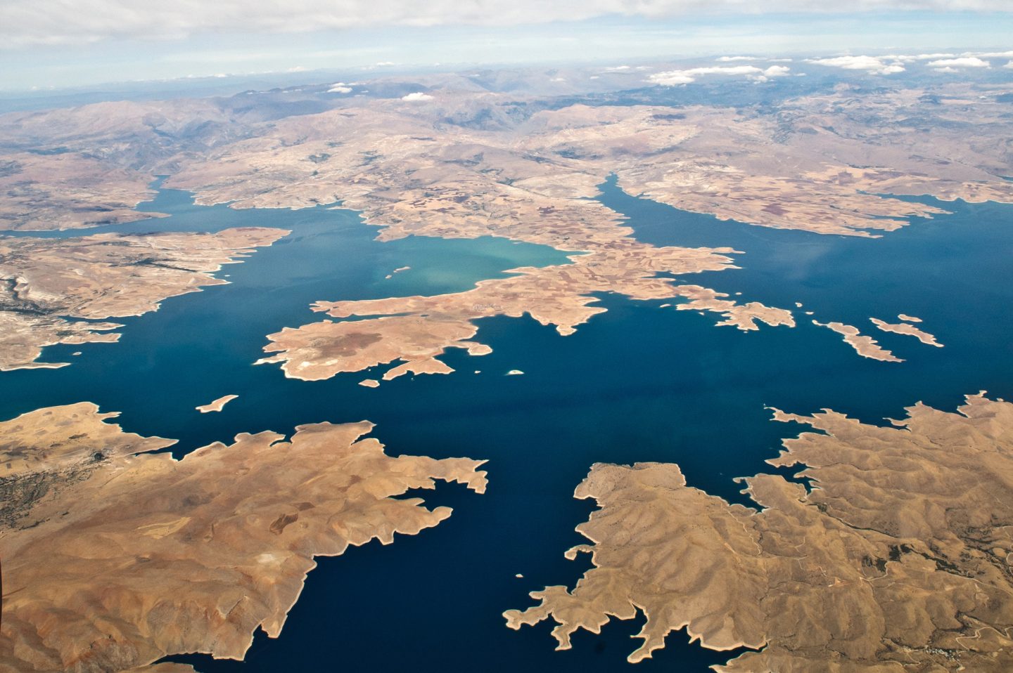 Aerial view of water and land